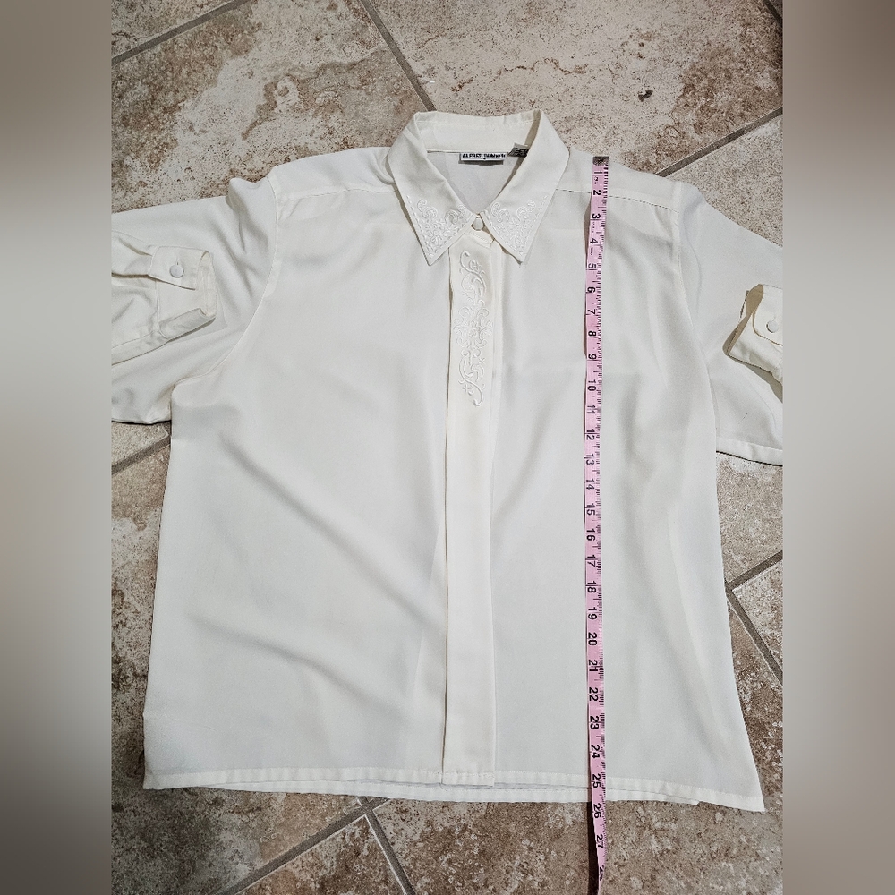 Alfred Dunner Women 16 Blouse White Embroidered Collared Vintage 80s Classic - Picture 7 of 8